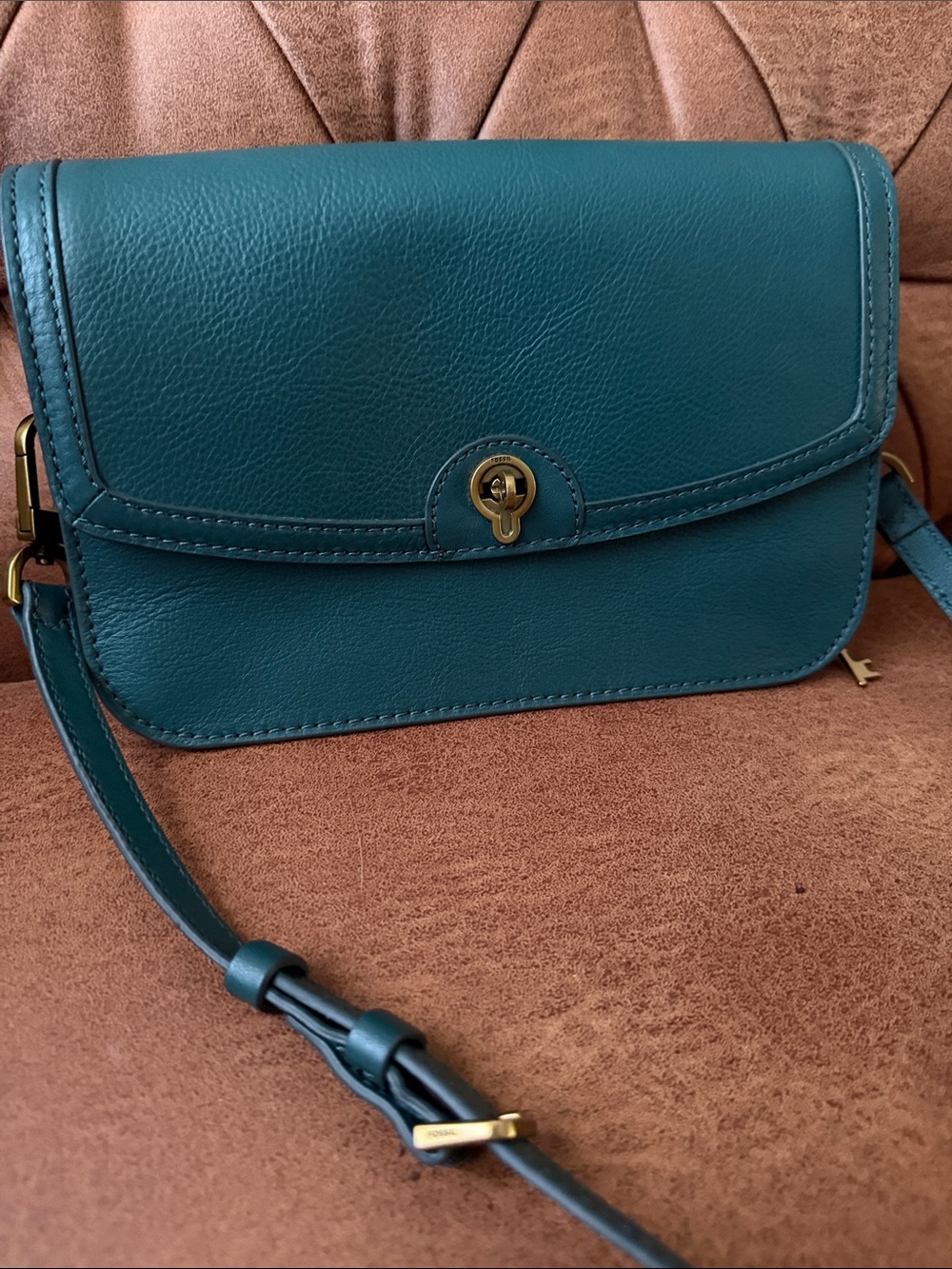 Fossil teal leather bag
